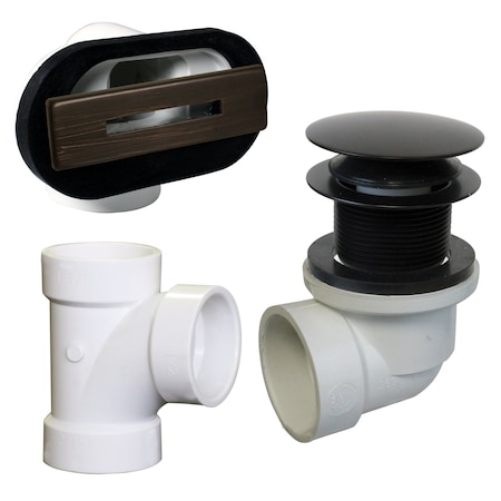 Westbrass Sch. 40 PVC 1-1/2" Plumber's Pack Tip-Toe Bathtub Drain with Linear Overflow, Oil Rubbed Bronze D560RK-12